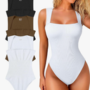 OQQ Women's 3 Piece Bodysuits Sexy Ribbed Strappy Square Neck Sleeveless Tummy Control Tank Tops Bodysuits large