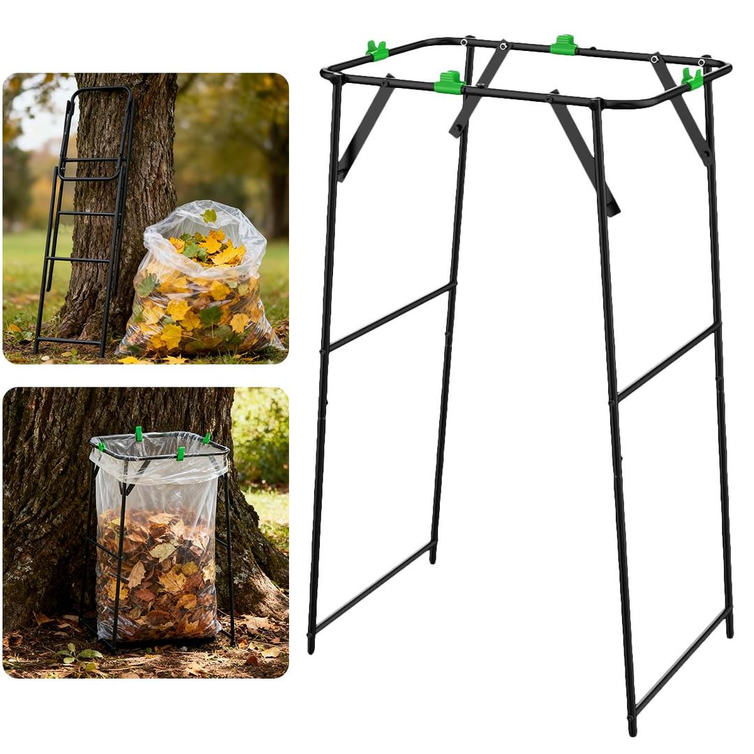 Adjustable Foldable Outdoor Trash Bag Stand Frame for 30-55 Gallon Garbage Bags Holder for Yard, Camping, Parties Portable Garden Garbage Bag Frame with Metal Leaf Bags Stand