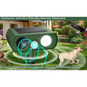 Upgraded Solar Ultrasonic Animal Repellent Outdoor, Deer Repellent Devices Motion Detection, Waterproof Cat Squirrel Skunk Raccoon Dog Chipmunk Deterrent with Flash Lights for Yard Farm Garden Patio