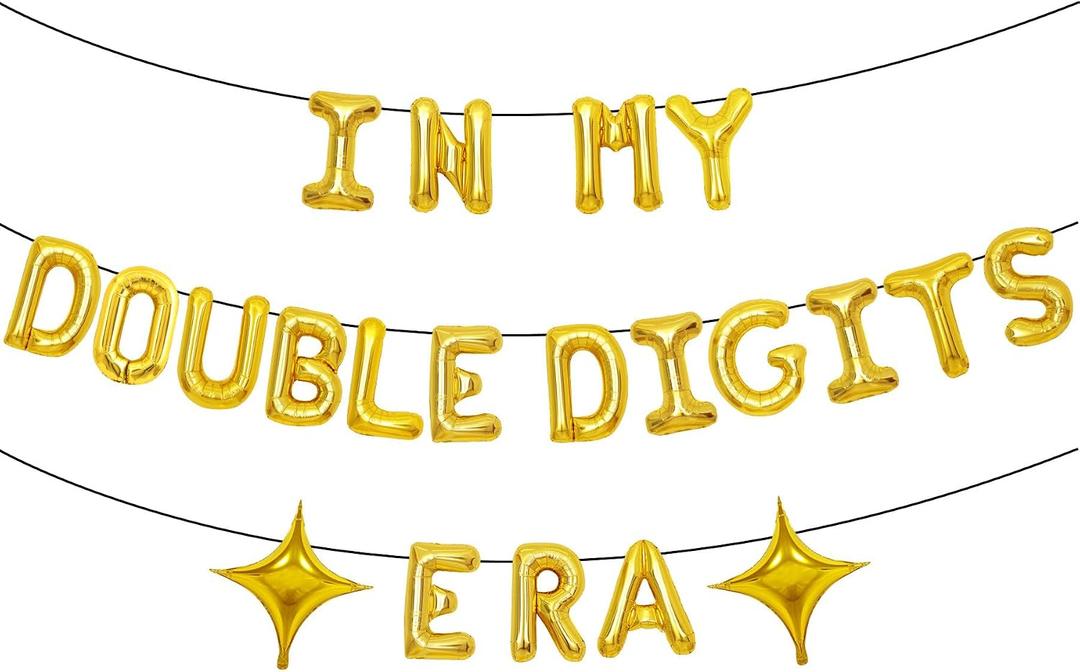 3 x In My Double Digits Era Balloons Birthday Party Balloons In My Double Digits Era 10th Birthday Party Balloons for Girl's Birthday Party Decorations (Golden)