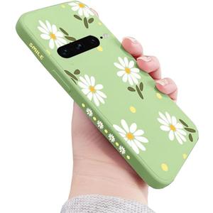 Doowear for Google Pixel 7 Pro Case for Women Girls Cute Daisy Flower Camera Lens Protector Thin Slim Liquid Silicone Shockproof Protective Cover Phone Case for Google Pixel 7 Pro 6.7"-Light Green