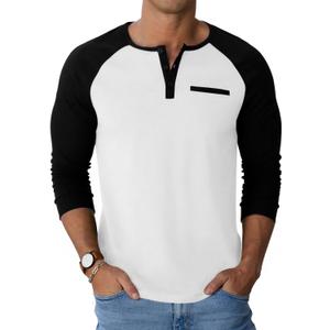 Runcati Mens Henley Shirts Raglan Long Sleeve Casual T-Shirts Color Block Button Shirt Vintage Tops with Pocket (XX-Large)