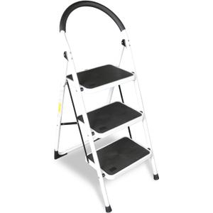 Jack Boss 3 Step Ladder, Folding Lightweight Step Stool with Wide Anti-Slip Pedal for Home, Office, Kitchen and Garage, Service Height 27.2 inch, 400 lbs Capacity