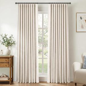 100% Blackout Shield Full Blackout Curtains for Bedroom 84 inch Length 2 Panels Set, Clip Rings/Rod Pocket Faux Linen Black Out Curtains for Living Room, Thermal Insulated, 50Wx84L, Beige