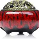 Incense Burner with Calabash Incense Stick Holder - Porcelain Charcoal Censer for Use with Resin Granular Powder Cone or Coil Incense (Kiln-Colored Red)