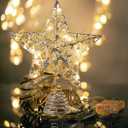 Joiedomi Christmas Tree Toppers, Glitter Silver Star Tree Topper Lighted with Warm White LED Lights for Xmas Tree Decorations, Holiday Party Indoor Decor