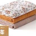 TILLYOU 3 Pack Muslin Swaddles for Newborns Baby Blankets for Girls Boys Cotton Swaddle Blankets 47"X47", Yellow Flower