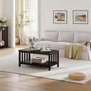 ChooChoo Mission Coffee Table, Black Wood Living Room Table with Shelf, 40 Black, 22"D x 39.9"W x 18.1"H