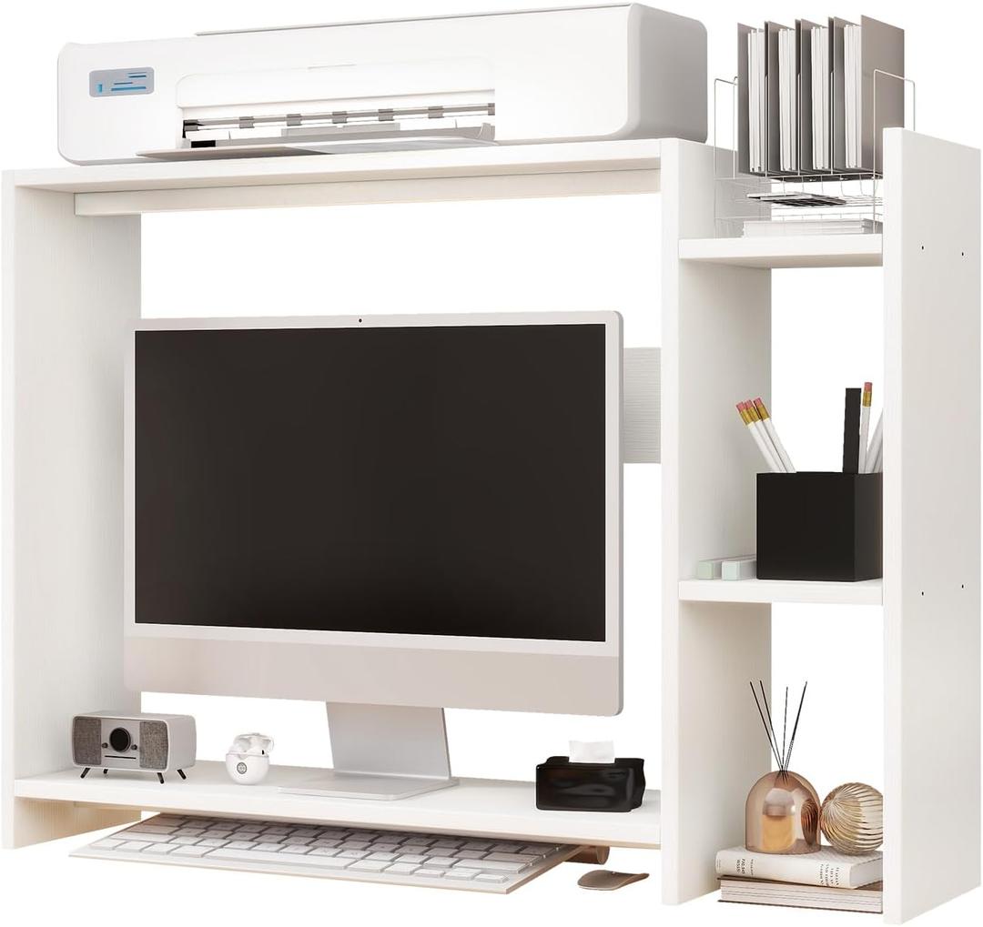 IBUYKE Desktop Bookshelf,36.8" Desktop Organizer Shelf,Wood Desk Hutch for Computer Monitor,Display Shelf for Office Home Dormitory,White TMZ008W, 9.4 inches x 36.8 inches x 28.3 inches