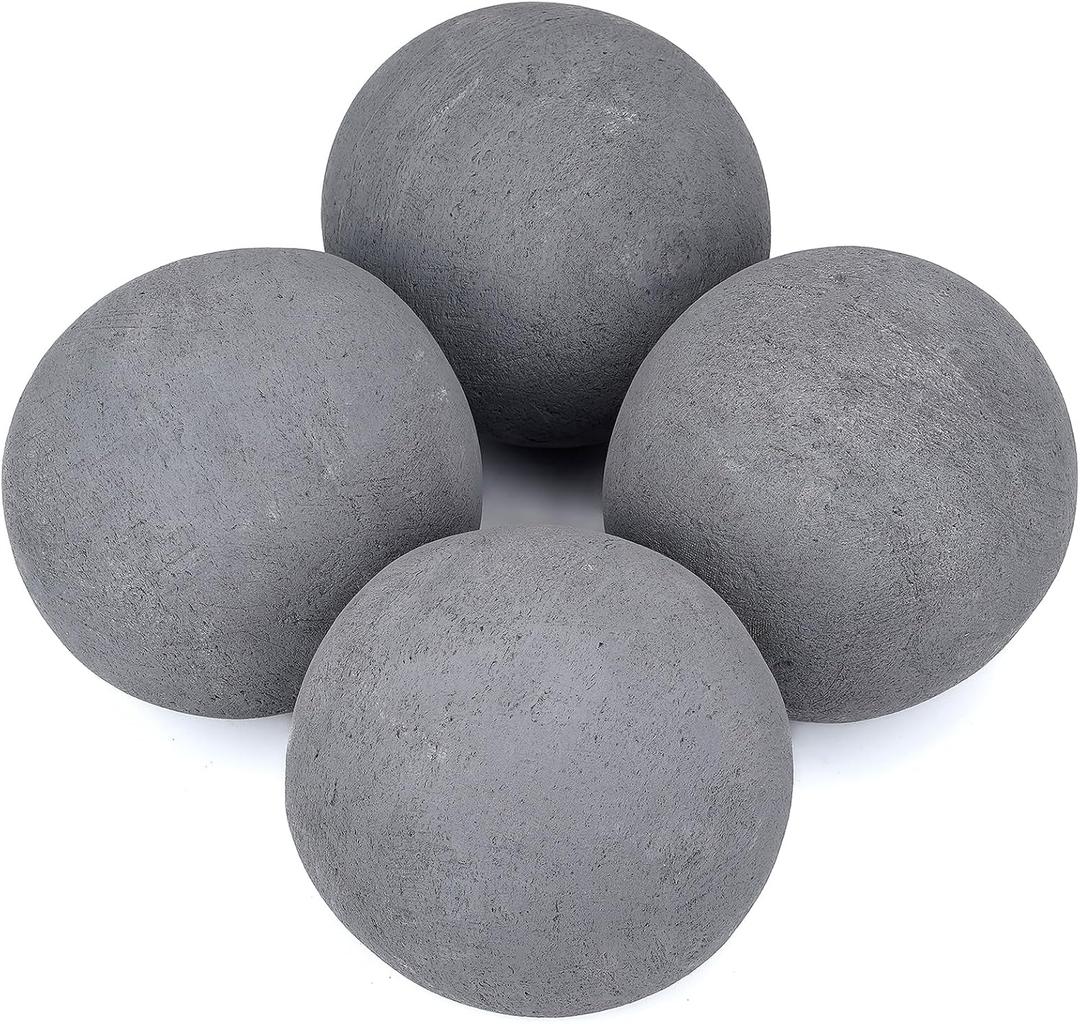 Stanbroil Ceramic Balls - 6" Round Fire Stones for Fire Pit Fire Bowl and Fireplace - Set of 4, Gray
