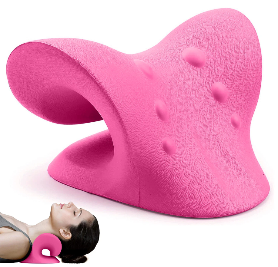 Cervical Neck Shoulder Stretcher Massage Pillow Traction Device Relieve Pain Cervical Spine Correction Pillow(Pink)