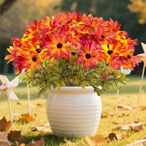Fall Artificial Flowers Mums Mix Autumn Colors for Outdoors Decoration, 6 Bundles Fake Chrysanthemums UV Resistant Faux Silk Floral for Yard Porch Patio Home Table Centerpiece Decoration