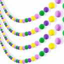 3 Pcs 19.8 Feet Mardi Gras Decorations Mardi Gras Pom Pom Balls Garland Carnival Purple Green Yellow Wool Felt Ball Banner Hanging Wall Decorations for Holiday Carnival Party Supplies Home Decor