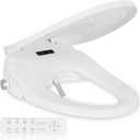 Smart Heated Toilet Seat for Elongated V-Shaped Toilets Bidet Warm Water Wash, Self-Cleaning Nozzle, Warm Air Dryer, Deodorizer, Soft-Close Lid, LED Night Light & Remote Control, Easy Install