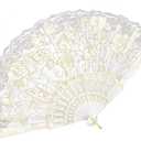EOSAU Handheld Chinese Folding Fan Lace Hand Fans for Women Foldable Bulk for Party Wedding Church Dancing (White)