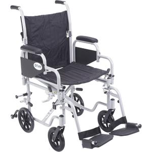 Drive Medical Poly-Fly Lightweight Transport Wheelchair Combo, Silver