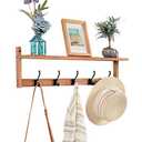 Exper City Coat Rack Wall Mount with Shelf, 26IN Wooden Coat Hanger Hooks Wall Mount with 5 Metal Hooks, Hanging Shelf with Hooks, Wood