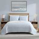 Nautica - King Quilt Set, Soft & Reversible Cotton Bedding, Lightweight for Year Round Comfort, 3 Piece Bed Set with Matching Pillowcases (Coleridge Stripe Light Blue)
