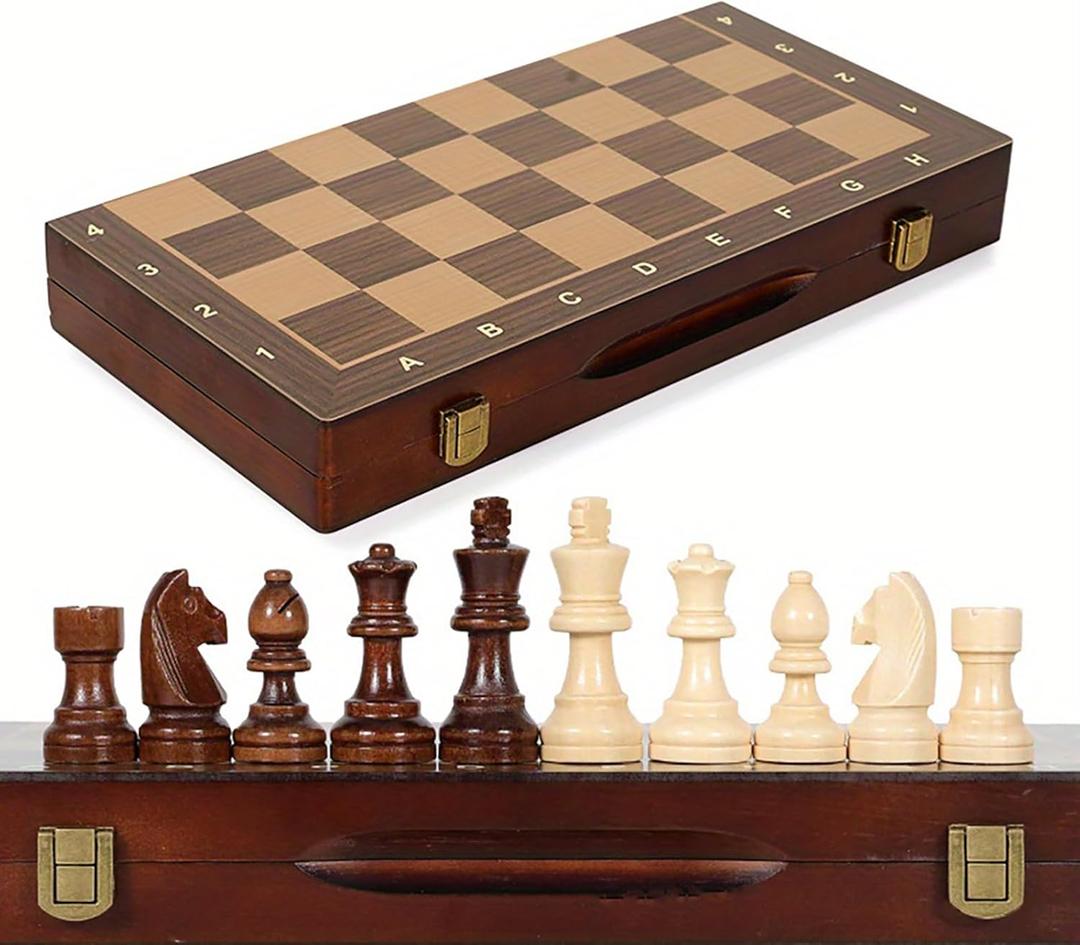 15-Inch Magnetic Wooden Chess Set with 2 Extra Queens – Handcrafted Foldable Board Game for Adults, Beginners, 15 inches x 7.1 inches x 0.1 inches
