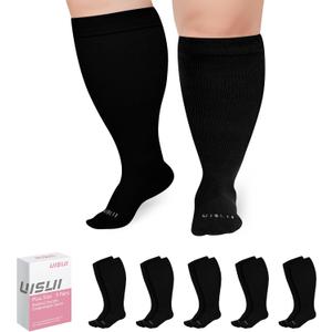 Plus Size Compression Socks Wide Calf Women Men,5 Pairs 20-30mmHg Extra Width Calf Viscose Knee High Compression Socks for Circulation Support (4XL, Black)