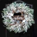 24 Inch Winter Wreaths for Front Door Outside- Pinkpuii Artificial Outdoor Christmas Wreath with Pinecones,White Berries and Welcome Sign,Xmas Holiday Winter Decorations for Home Farmhuse Door Decor