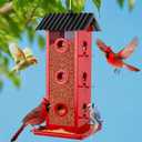 All Metal Bird Feeder for Outdoors Hanging | 14-Port Multi-Bird Viewing | Rust-Proof, Waterproof & Easy-Clean | Attracts Cardinals, Finches, Chickadees & More (Elegant Red & Black)