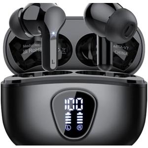 Wireless Earbuds, Bluetooth 5.4 Headphones HiFi Stereo, Bluetooth Earbuds with ENC Noise Cancelling Mic, IP7 Waterproof in Ear Earphones, 48H, LED Display Ear Buds for Pad Workout Sports, Black