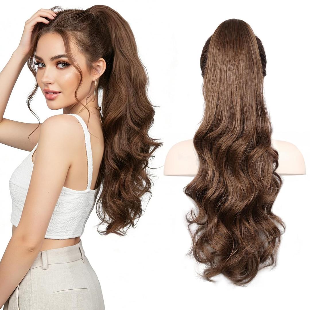 Clip in Ponytail 26 Inch Wavy Long, 2-in-1 Claw Clip & Drawstring Ponytail Extension, Natural Hair Extension Ponytail for Summer Festival, Beach, Date Night & Concert