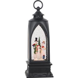 Eldnacele 12 Christmas Snow Globe Lantern Snowman with Music & Timer, USB Lined/Battery Operated Lighted Water Glittering Lantern for Christmas Festival Decoration Gifts  Snowman