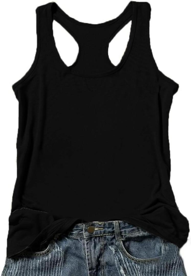 Womens Tank Tops Summer Racerback Graphic Tanks Beach Vacation Tops Loose Running Athletic Sleeveless Shirt Cami (Small, D-black1)