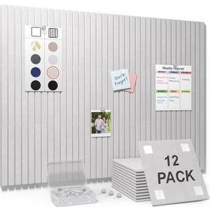 Smarpau Large Cork Board for Walls, 48"x36" Bulletin Board, 12 Pack Slat Felt Wall Tiles with Pushpins Removable Security Tabs, Pin Board for Office Wall Organizer Protector -Light Camel