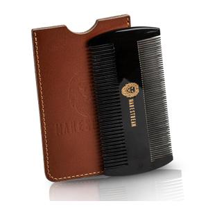 Premium 100% Oxhorn Dual-Action Beard Comb with Genuine Leather Case – the Perfect Beard Grooming Gift for Men by Man & Mane.