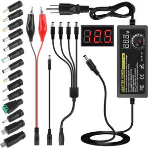 Universal Power Supply 3V~24V 3A 72W DC Power Supply Variable Universal Switching AC/DC Adapter, 100V-240V AC to DC Converter with LED Voltage Display and 14 Tips, Test Lead, Polarity Converter