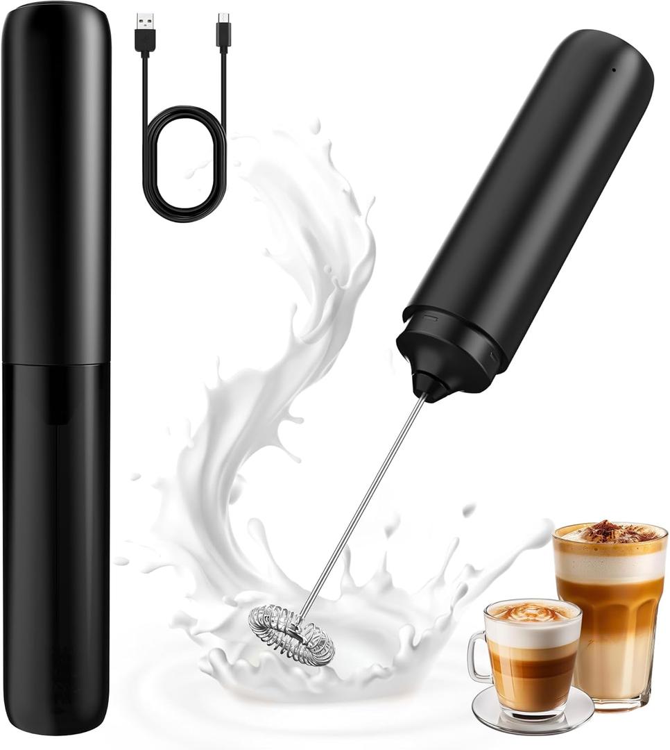 Rechargeable Milk Frother, Handheld Coffee Frother Wand Drink Mixer with Cover, Electric Whisk Coffee Mixer for Matcha Lattes Cappuccino Hot Chocolate (Onyx)