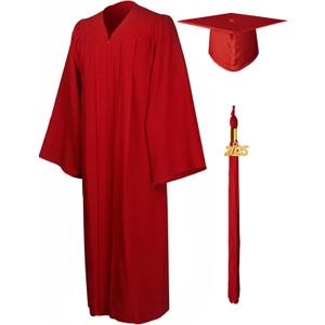 GraduationMall Matte Graduation Gown Cap Tassel Set 2025 for High School and Bachelor (54, Red)