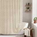 AmazerBath Boho Farmhouse Shower Curtain with Tassels, Soft Cloth Chevron Beige Shower Curtain Set, Fabric Diamond Stripes Rustic Shower Curtain with Hooks, Hotel Quality, 72x72 Inches