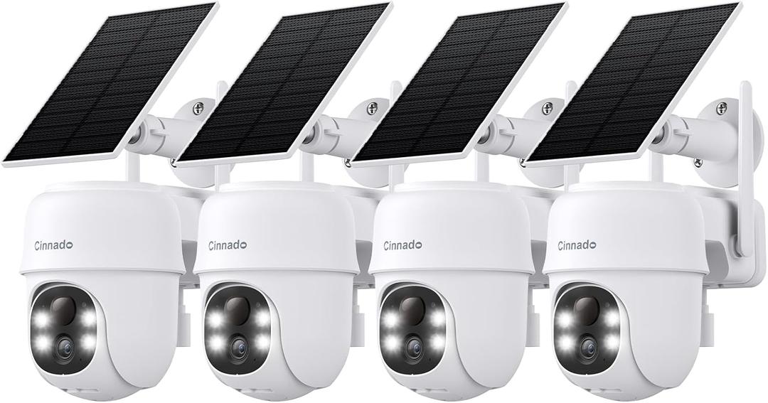 Cinnado 2K Cameras for Home Security-2.4G WiFi Outdoor Camera Wireless Solar/Battery Powered, 360 Viewing, Human Detection, Color Night Vision, Cloud/SD Storage B6 (B6-White-4pack-2.4G)
