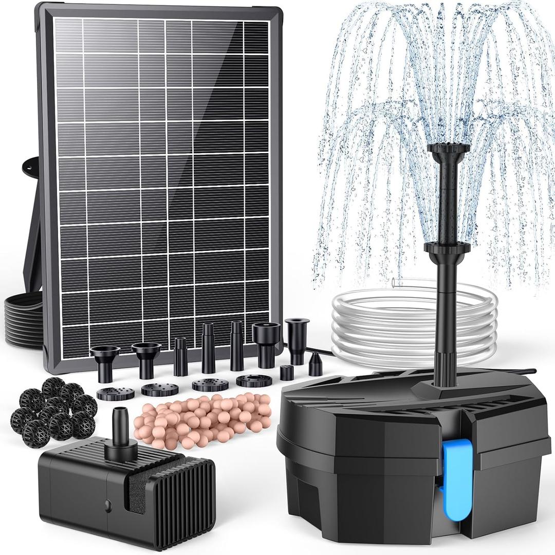 POPOSOAP Solar Pond Filter with Fountain Pump Kit, 8W Solar Water Fountain Pump, Solar Pond Pump for Outdoor Pond BirdBath Fountain Waterfall DIY Water Feature-P3081