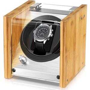 Watch Winder Smith Bamboo Single & Dual Watch Winder for Automatic Watches, Ultra-Quiet Japanese Motor with 12-OClock Stop, Fits 26mm-56mm Small to Oversized Timepieces, Ideal for Bedside & Office