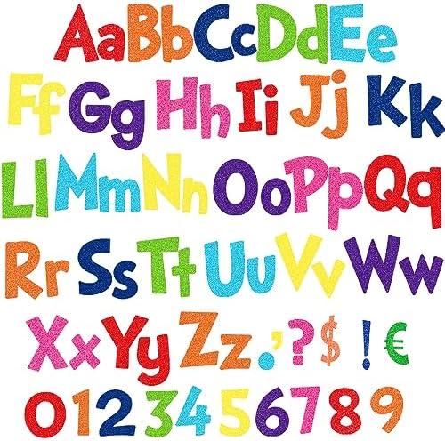 Tenare 268 Pcs Large Bulletin Board Letters 5 Inch Alphabet Combo Set, Chalkboard Poster Letters Cutouts for Board Display Craft Home Wall Decor(Glitter Rainbow)