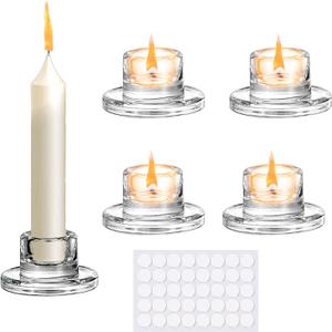 Glass Candlestick Holders: 4Pcs Small Taper Candle Holders Bulk Short Stick Holder Clear Modern Candle Holder for Home Decorations Table Centerpiece Wedding Christmas Dining Party Decor JZCHBL