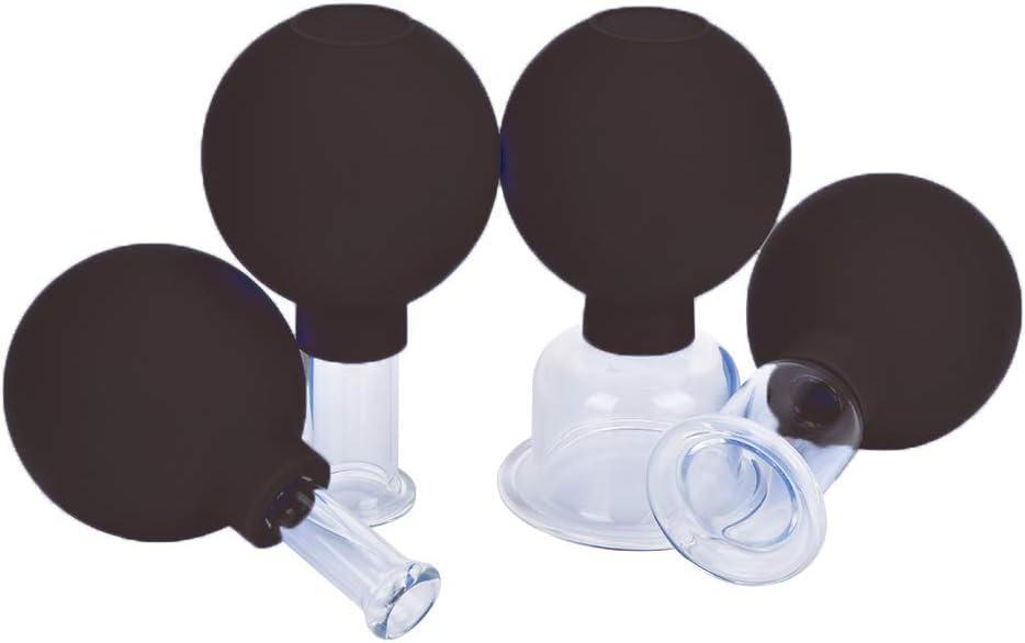 FeelFree Sport 4 Pieces Glass Facial Suction Cupping Set-Silicone Vacuum Suction Massage Cups Anti Cellulite Lymphatic Therapy Sets for Eyes, Face and Body (Black)