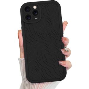 MZELQ for iPhone 11 Pro Max Case, Silicone Wave Ripple Cute Pattern, Camera Protection Soft Slim Shockproof for Girls Women -Black