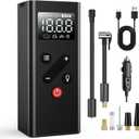 Tire Inflator Portable Air Compressor - Mini Electric Cordless Air Pump with Smart Digital Pressure Gauge & LED Light for Car, Bike, Motorcycle, Balls, Pool Floats, 150 PSI (Black)