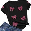 Womens Bow Shirt Coquette Aesthetic Shirts Cute Sequin Graphic Tees Trendy Pink Bow Ribbon Short Sleeve Tee Tops (X-Large, Black)