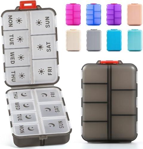 New Foldable & Double Protection Portable Weekly Pill Organizer 2 Times A Day with Etched Labels, AM PM 7 Day Week Medicine Box, Daily Travel Pill Case Dispenser for Vitamin, Supplement - Clear Black