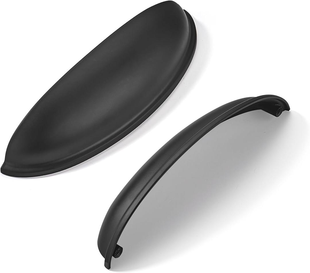 khtumeware 5 Pack 3" Drawer Pulls Matte Black Cabinet Cup Pulls Kitchen Hardware Cabinet Handles Drawer Handles Knobs 3 inch Hole Center