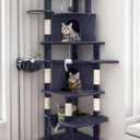 Globlazer Corner Cat Tree for Large Cats, 66inch Tall Curved Series Large Cat Tower for Multiple Indoor Cats with 6 Scratching Posts, 2 Spacious Cat Condos, Hammock, Hanging Basket, C66, Dark Grey
