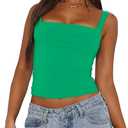 ForeFair Women Backless Ruched Tank Tops Sleeveless Square Neck Going Out Top Strappy Tight Slim Fit Cute Crop Top XS