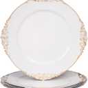 MAONAME Antique White Charger Plates, Round Antique Plate Chargers for Dinner Plate, 13" Plastic Charger for Plates, Wedding Table Setting, Set of 6